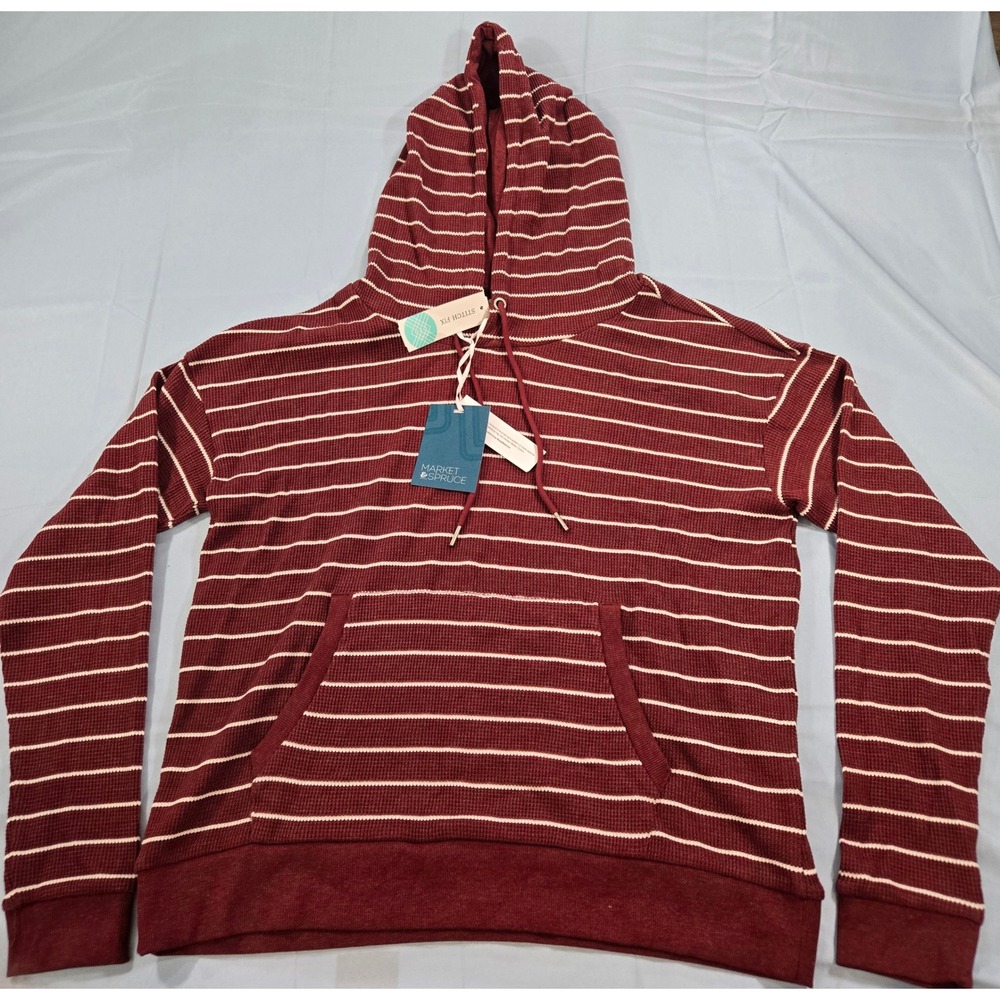 Market & Spruce Women Burgundy Striped Waffle Knit Hoodie XL WGK11041 Stitch Fix